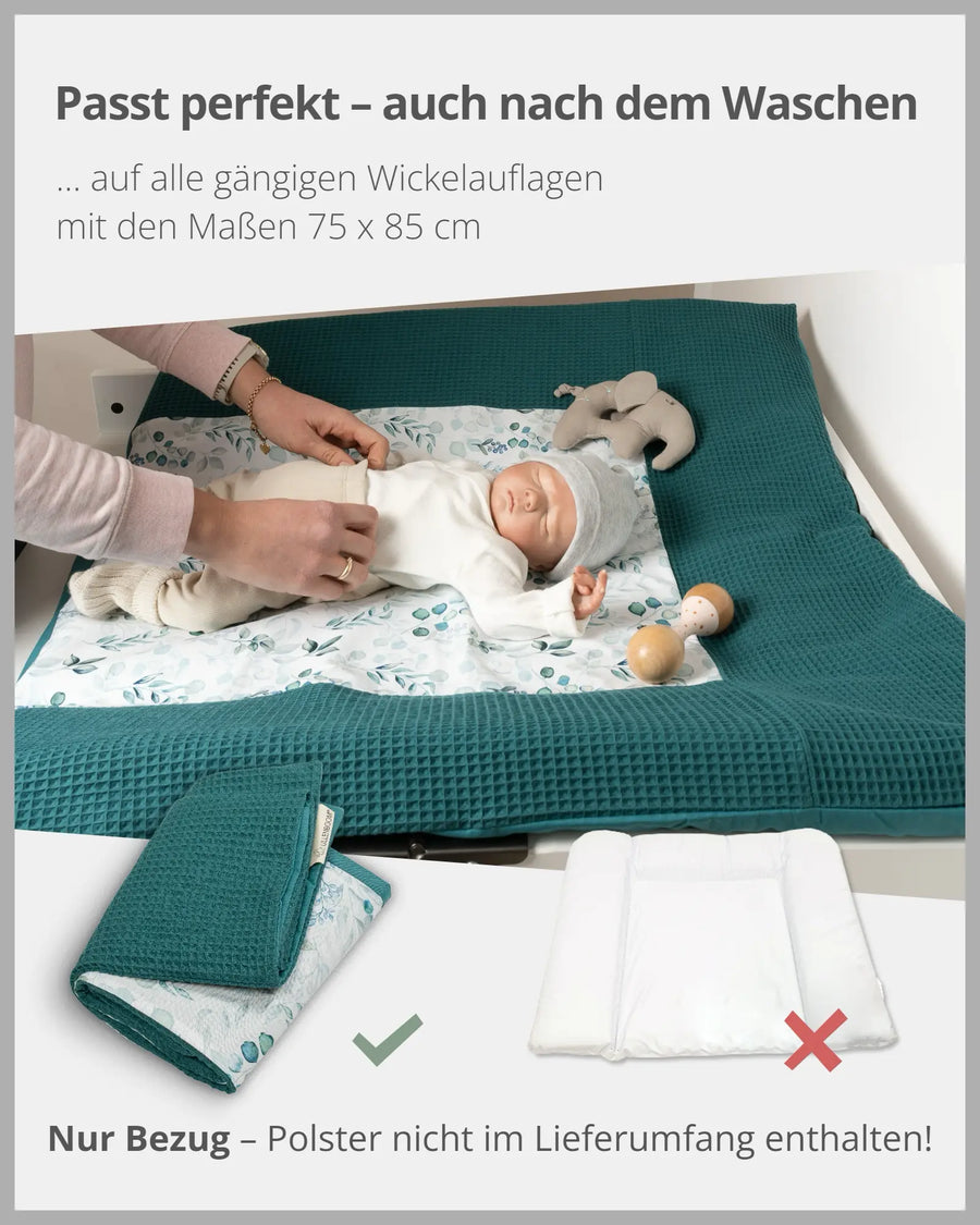Wickelauflagen-Bezug Eukalyptus Petrol-ULLENBOOM Baby