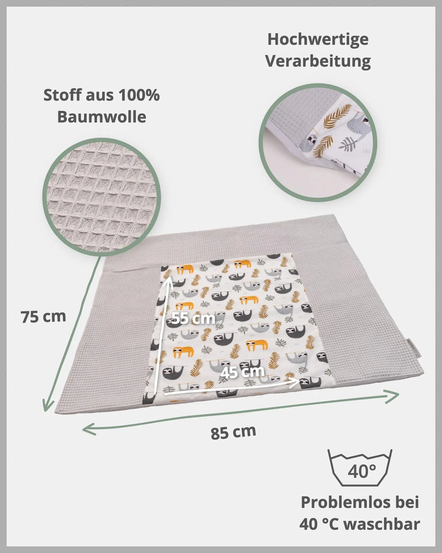 Wickelauflagen-Bezug Grau Faultiere-ULLENBOOM Baby