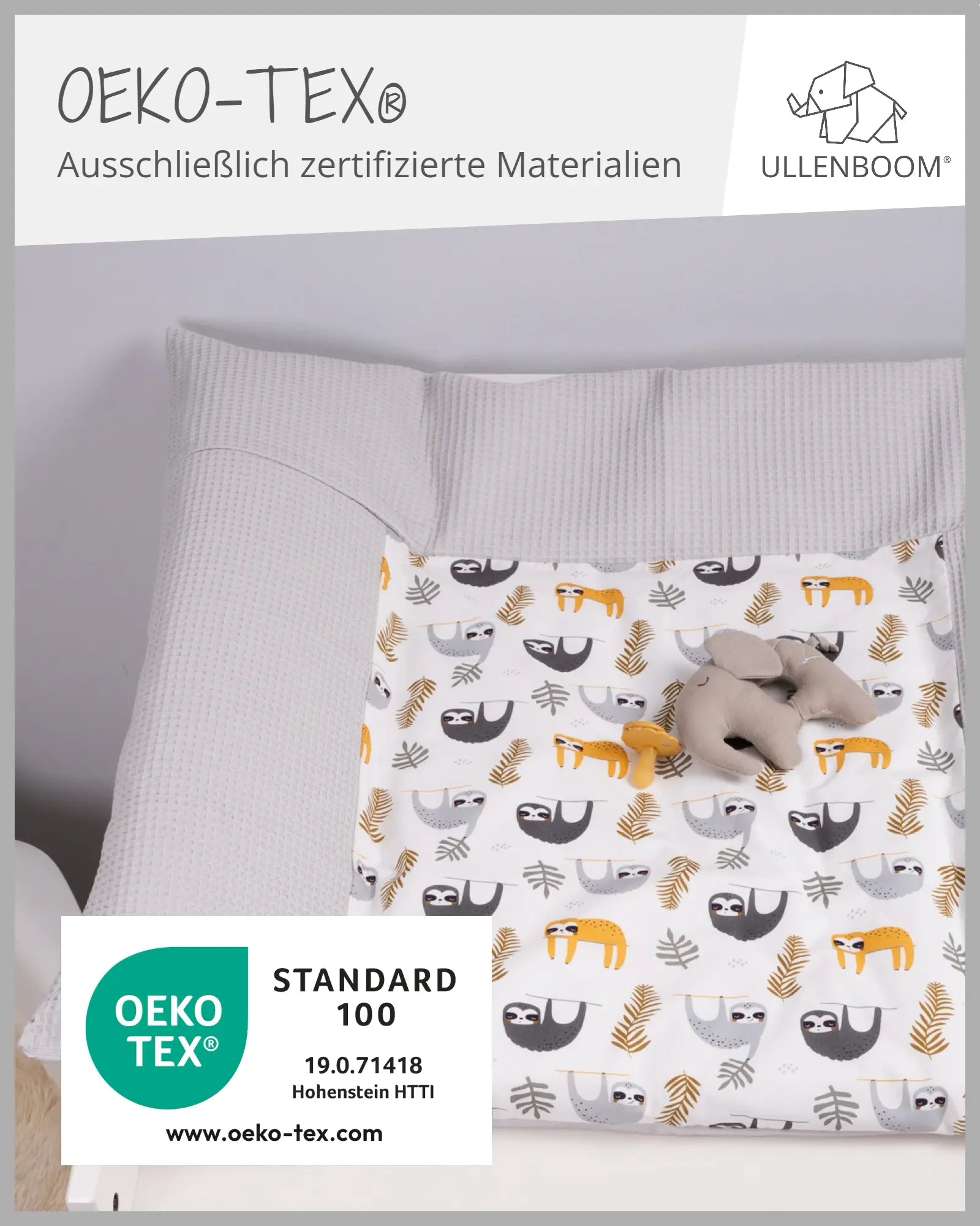 Wickelauflagen-Bezug Grau Faultiere-ULLENBOOM Baby
