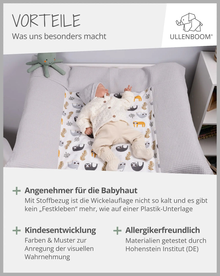 Wickelauflagen-Bezug Grau Faultiere-ULLENBOOM Baby