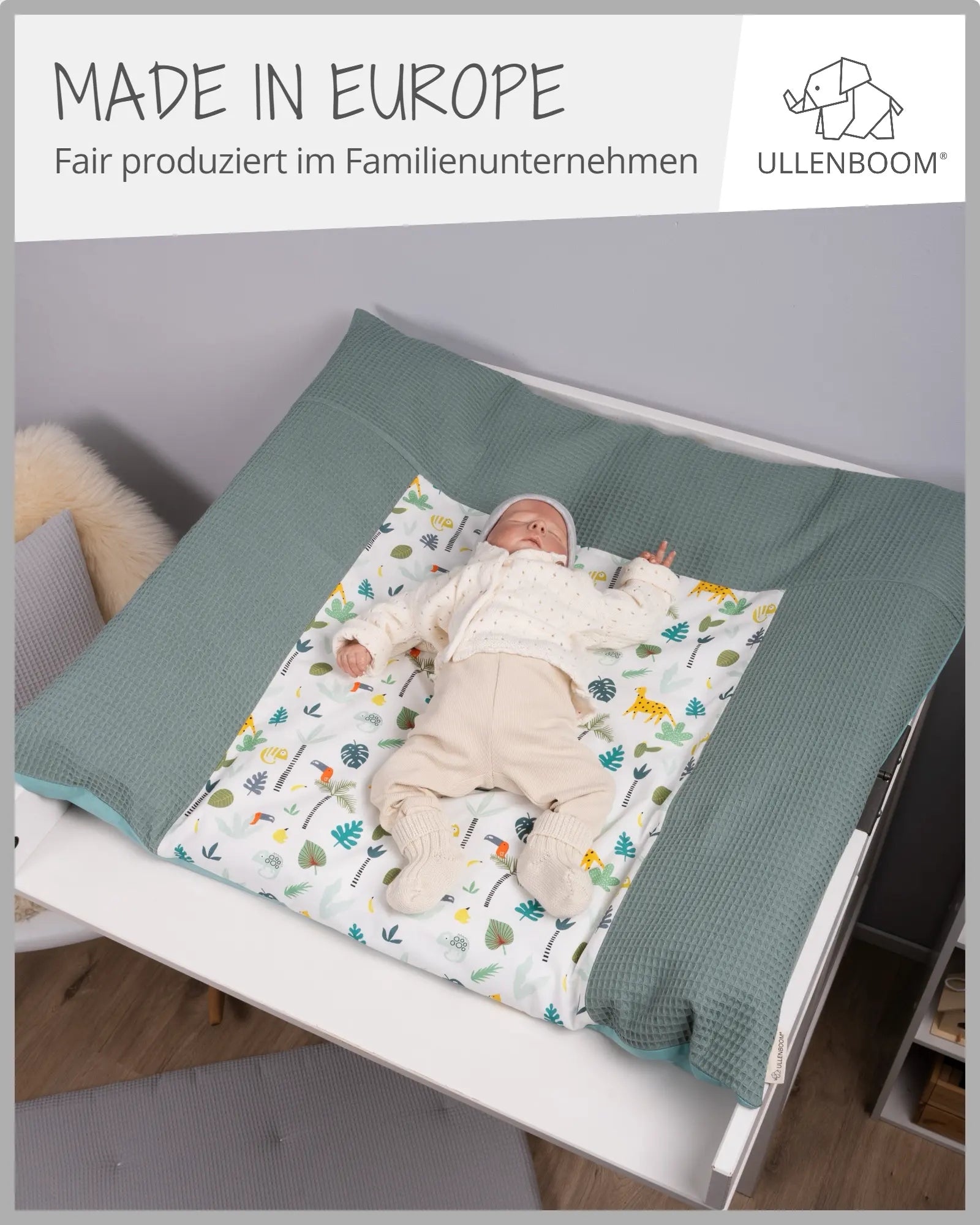 Wickelauflagen-Bezug SALBEIGRÜN REGENWALD-ULLENBOOM Baby