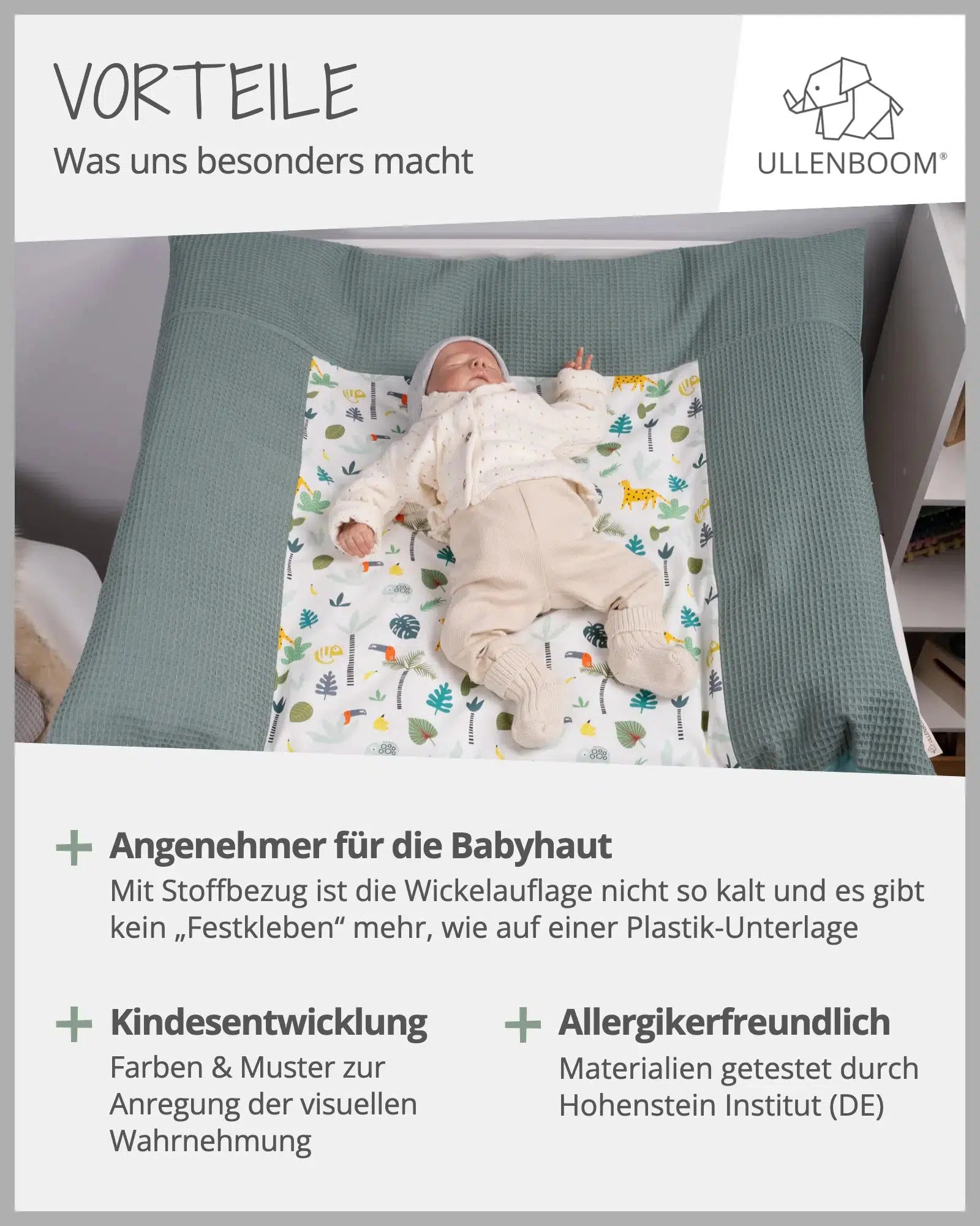 Wickelauflagen-Bezug SALBEIGRÜN REGENWALD-ULLENBOOM Baby-75 x 85 cm-ULLENBOOM Baby