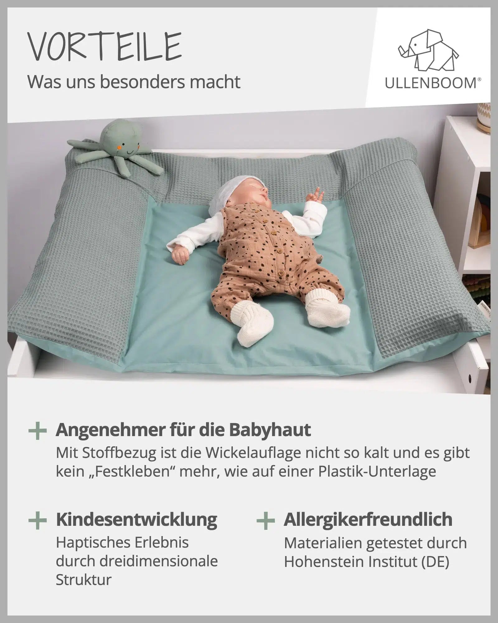 Wickelauflagen-Bezug Waffelpiqué SALBEIGRÜN-ULLENBOOM Baby-75 x 85 cm-ULLENBOOM Baby