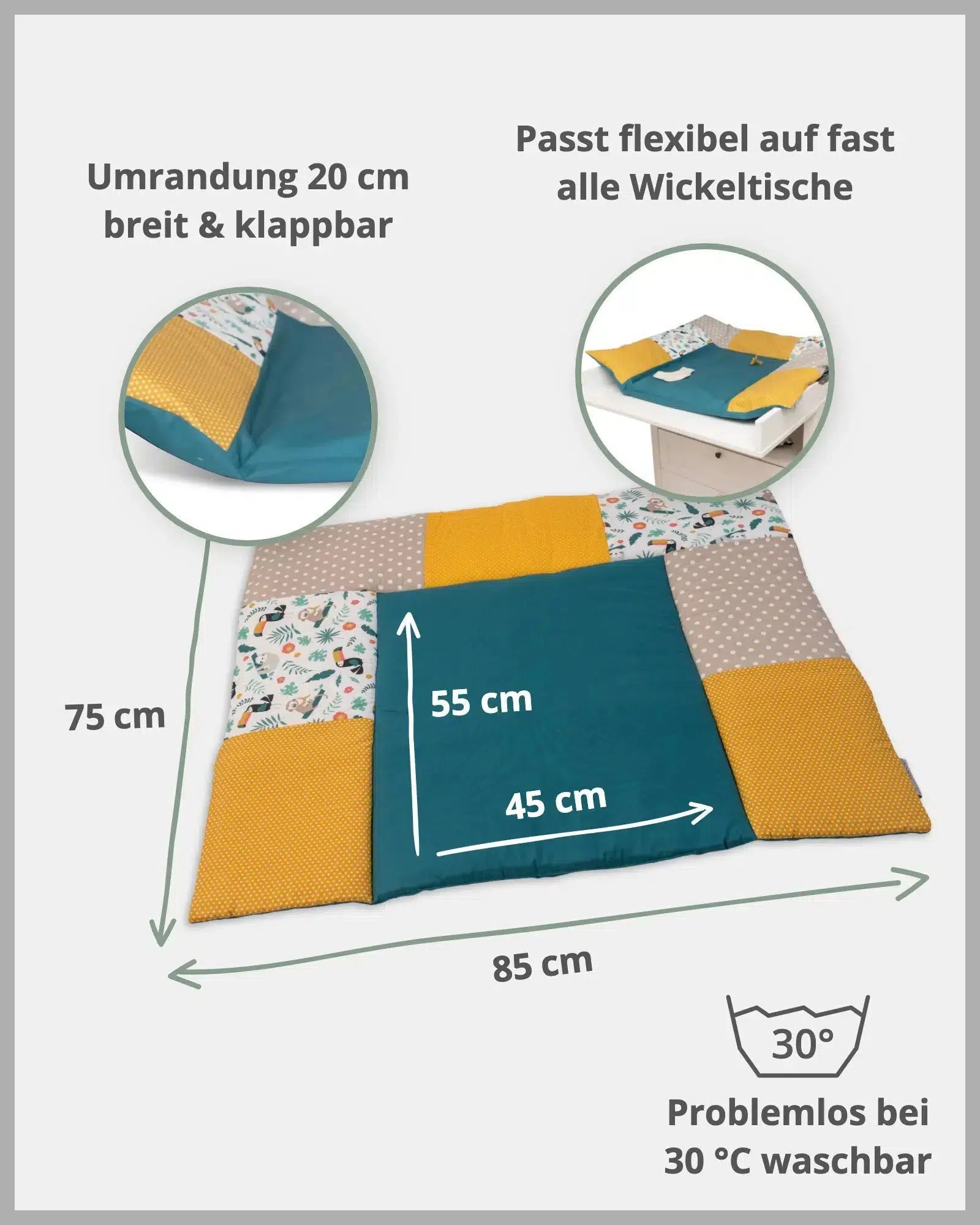 Wickelauflage DSCHUNGEL-ULLENBOOM Baby-75 x 85 cm-ULLENBOOM Baby