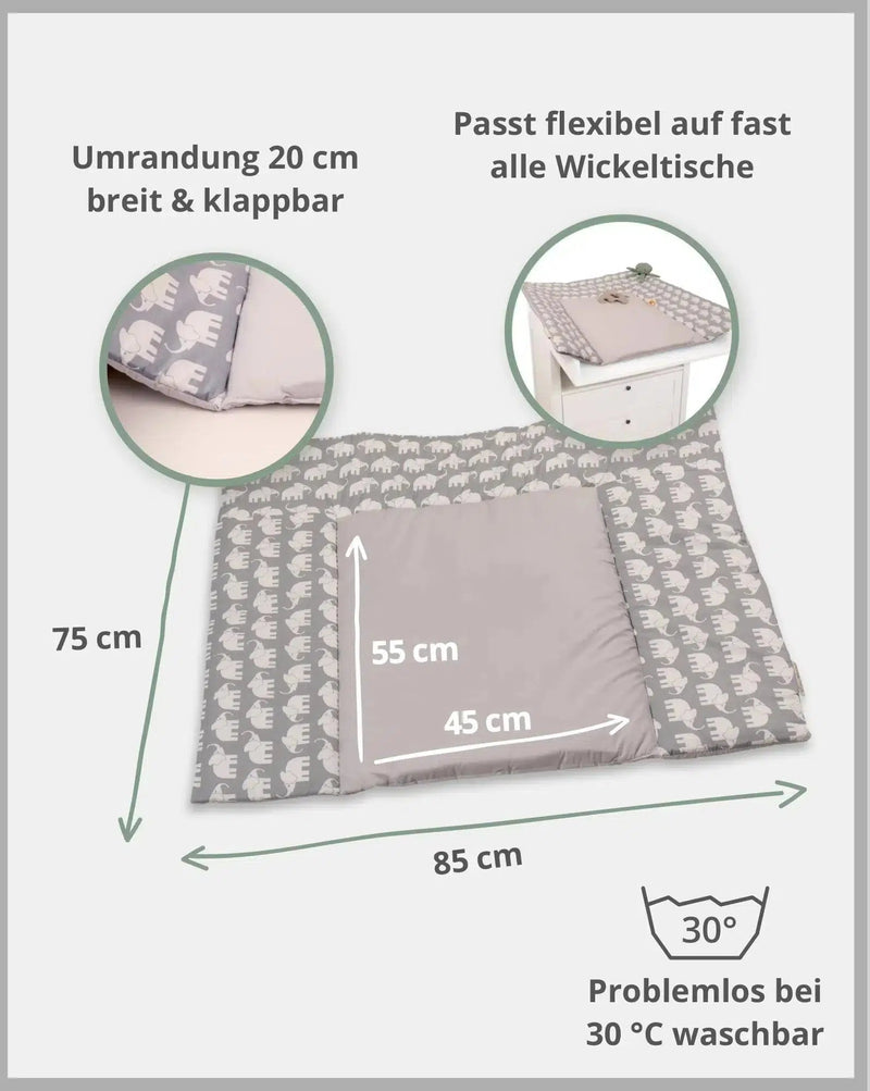 Wickelauflage GRAU ELEFANT-ULLENBOOM Baby-75 x 85 cm-ULLENBOOM Baby