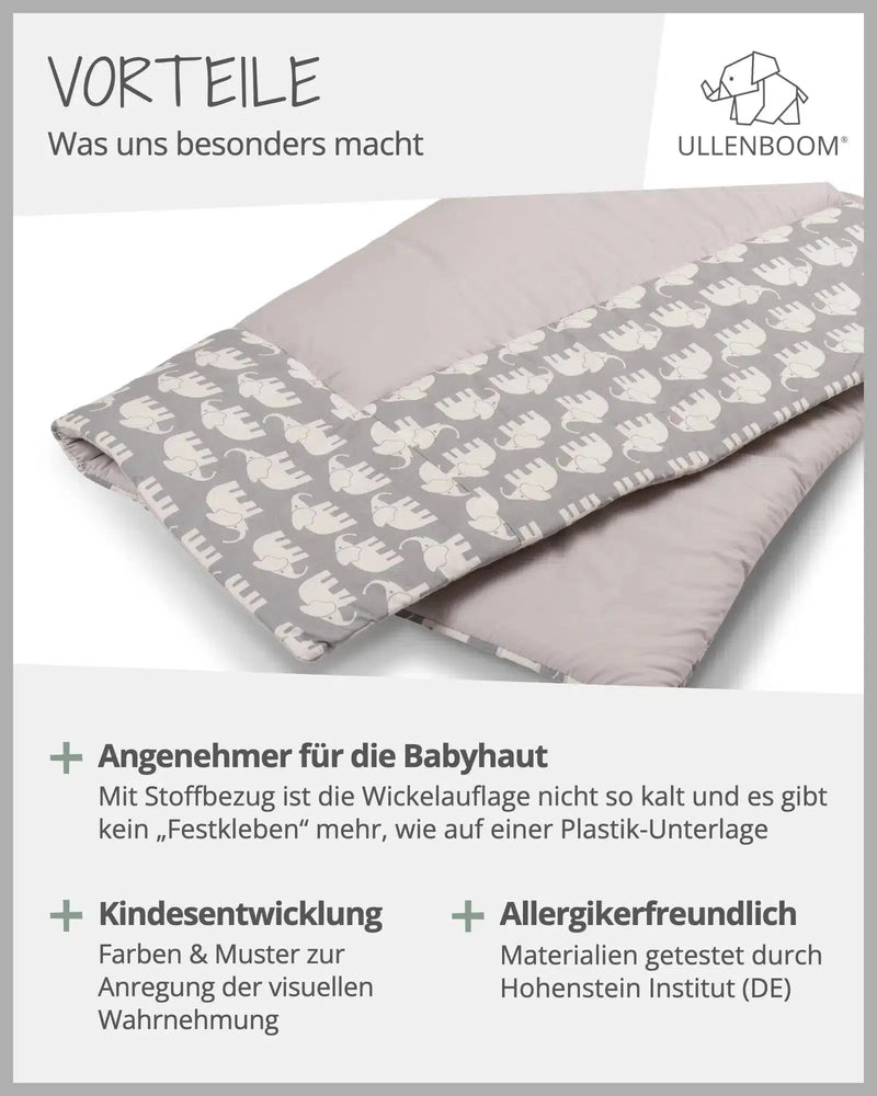 Wickelauflage GRAU ELEFANT-ULLENBOOM Baby-75 x 85 cm-ULLENBOOM Baby