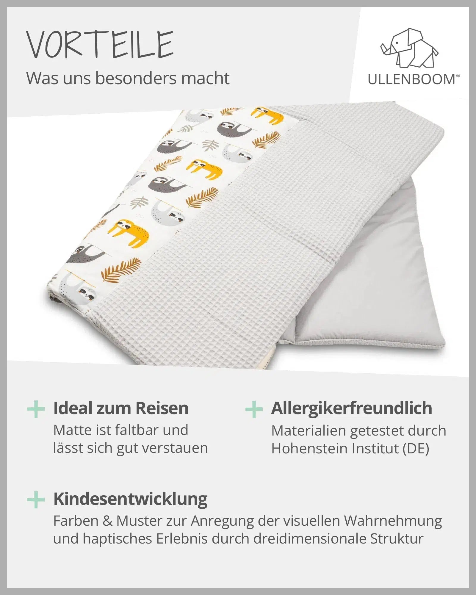 Wickelauflage Waffelpiqué Motiv GRAU FAULTIERE-ULLENBOOM-75 x 85 cm-ULLENBOOM Baby