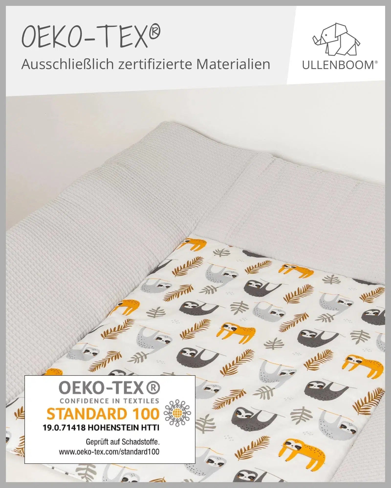 Wickelauflage Waffelpiqué Motiv GRAU FAULTIERE-ULLENBOOM-75 x 85 cm-ULLENBOOM Baby