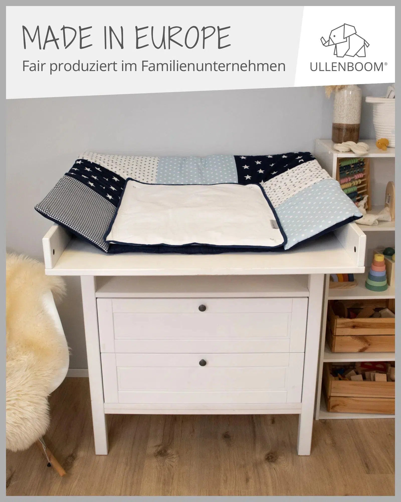 Wickelauflage mit Wechselmatte Patchwork BLAU HELLBLAU GRAU-ULLENBOOM-75 x 85 cm-ULLENBOOM Baby