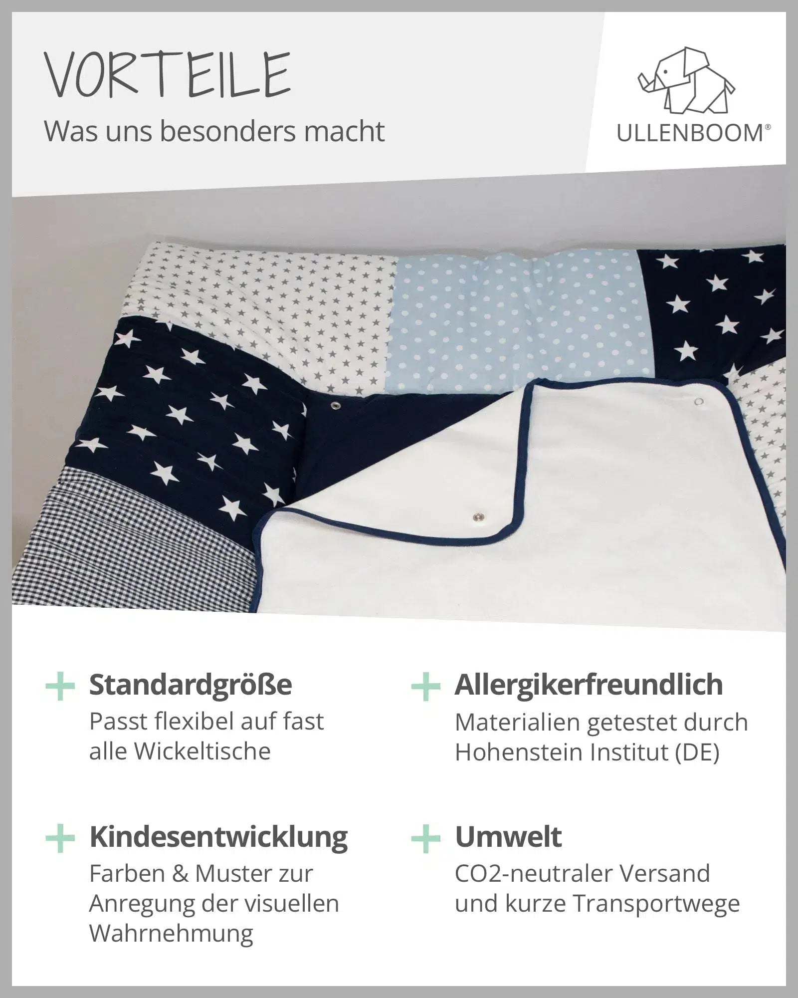 Wickelauflage mit Wechselmatte Patchwork BLAU HELLBLAU GRAU-ULLENBOOM-75 x 85 cm-ULLENBOOM Baby