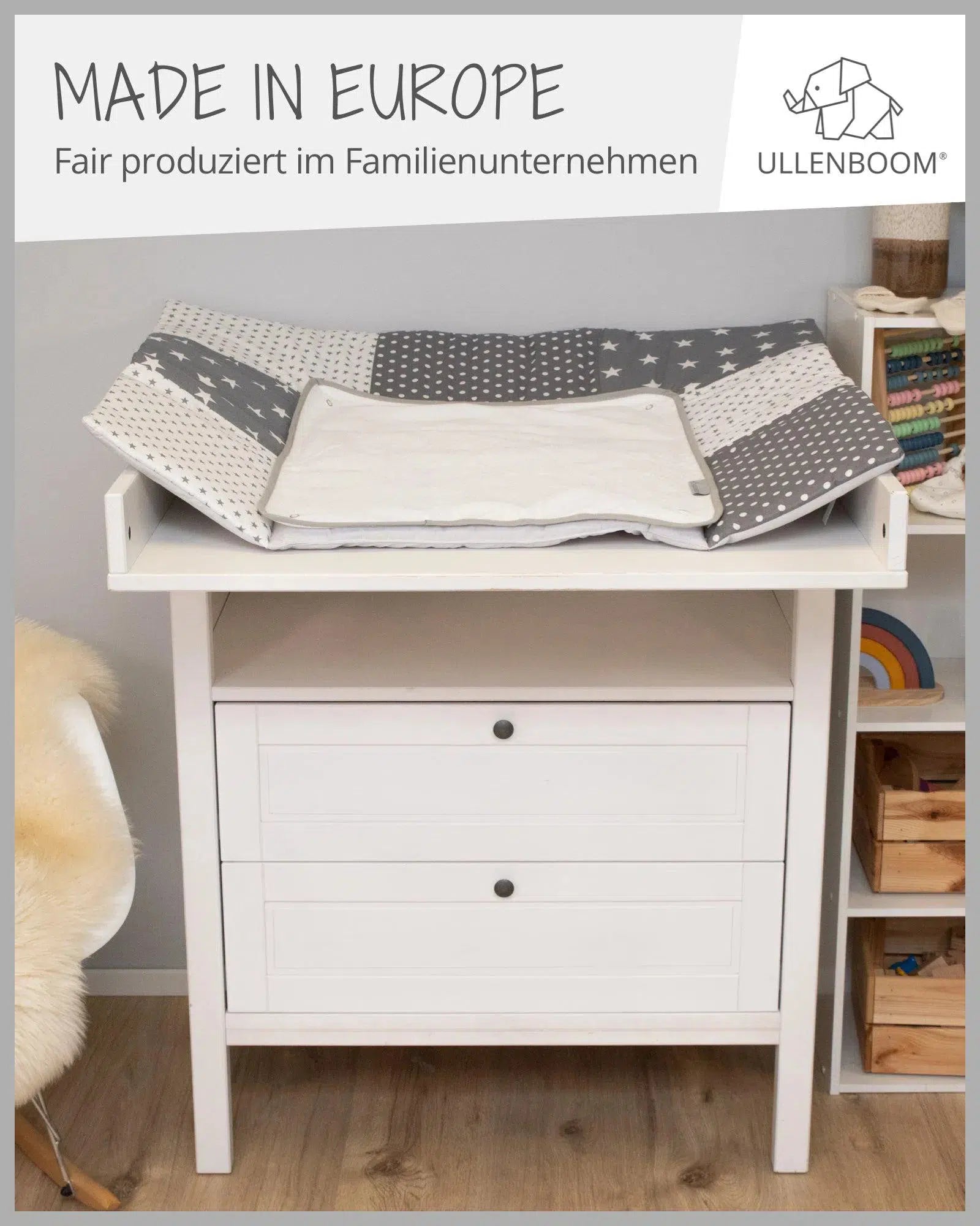 Wickelauflage mit Wechselmatte Patchwork GRAUE STERNE-ULLENBOOM-75 x 85 cm-ULLENBOOM Baby