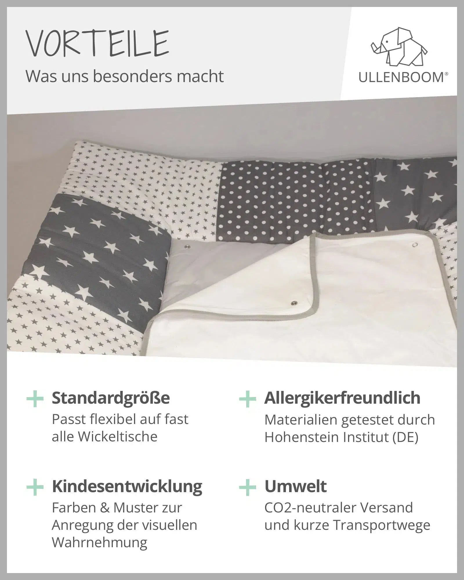 Wickelauflage mit Wechselmatte Patchwork GRAUE STERNE-ULLENBOOM-75 x 85 cm-ULLENBOOM Baby