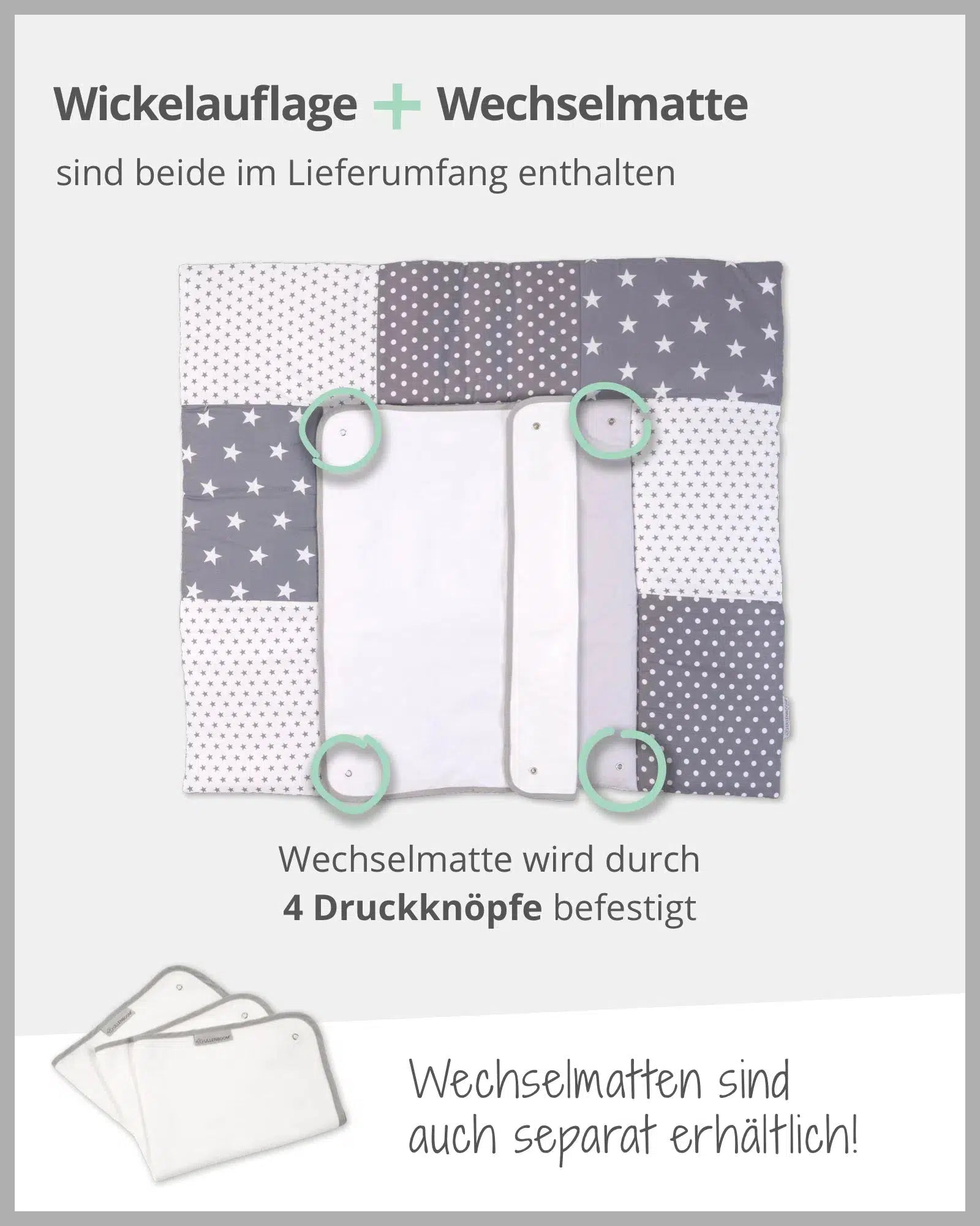 Wickelauflage mit Wechselmatte Patchwork GRAUE STERNE-ULLENBOOM-75 x 85 cm-ULLENBOOM Baby