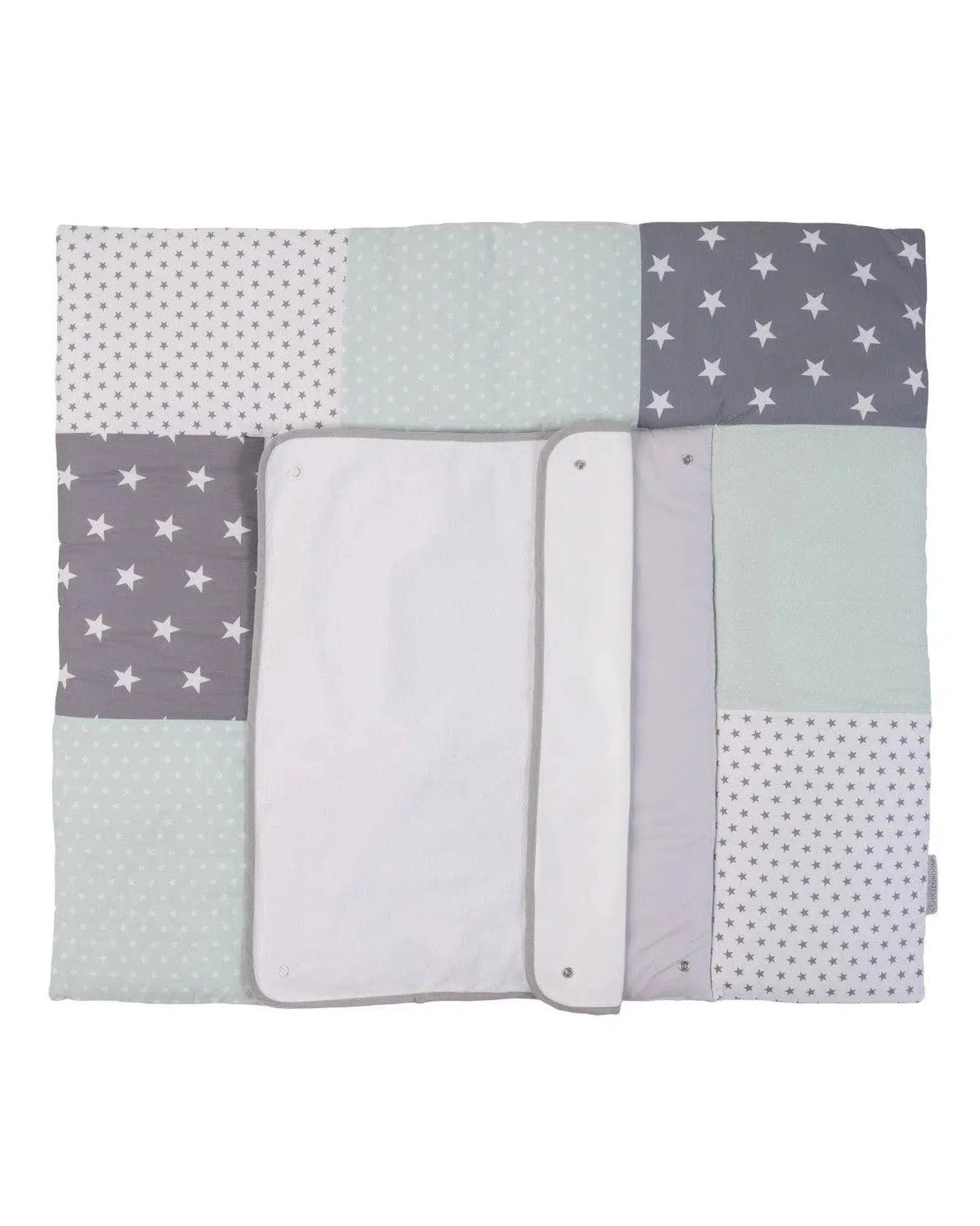 Wickelauflage mit Wechselmatte Patchwork MINT GRAU-ULLENBOOM-75 x 85 cm-ULLENBOOM Baby