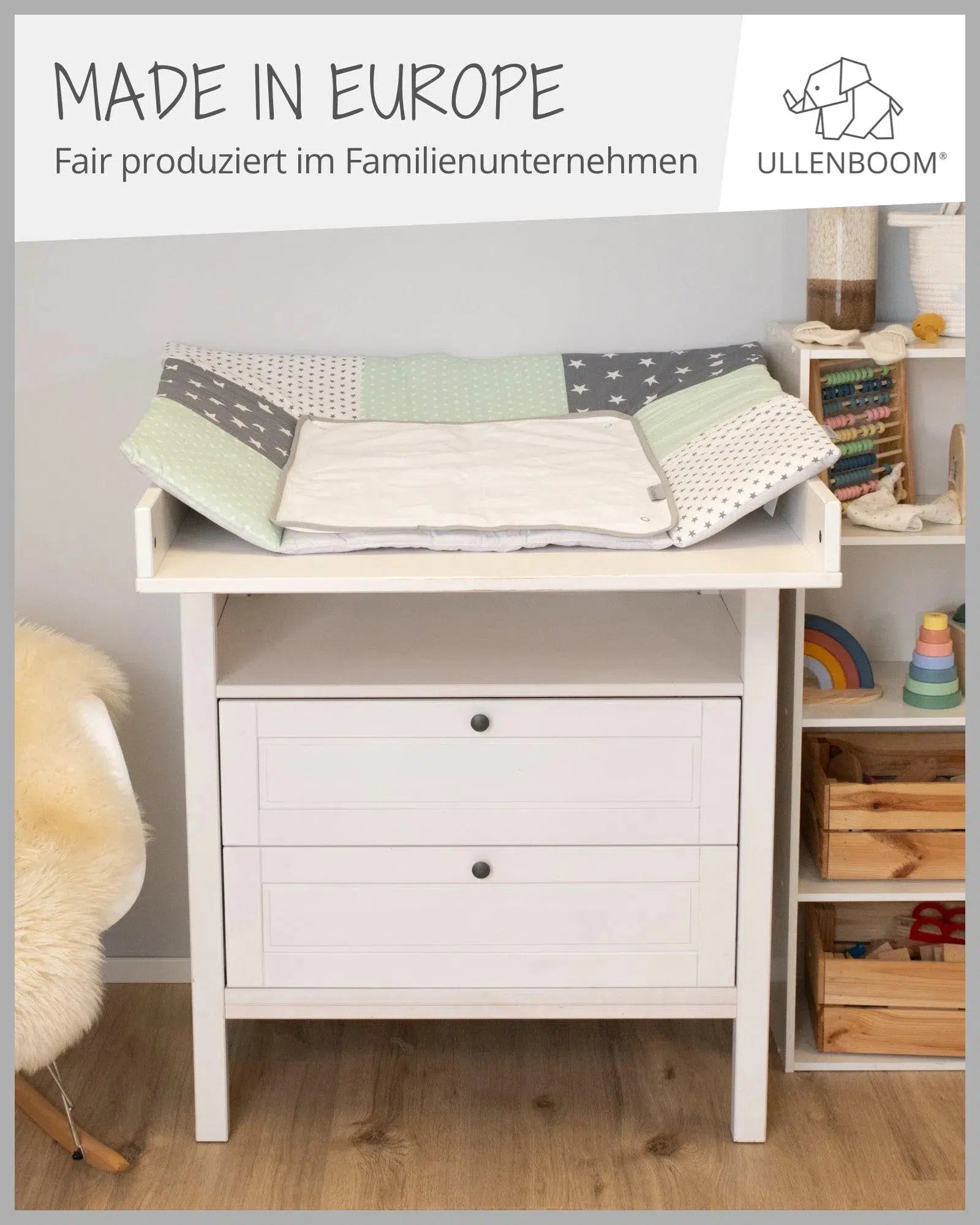 Wickelauflage mit Wechselmatte Patchwork MINT GRAU-ULLENBOOM-75 x 85 cm-ULLENBOOM Baby