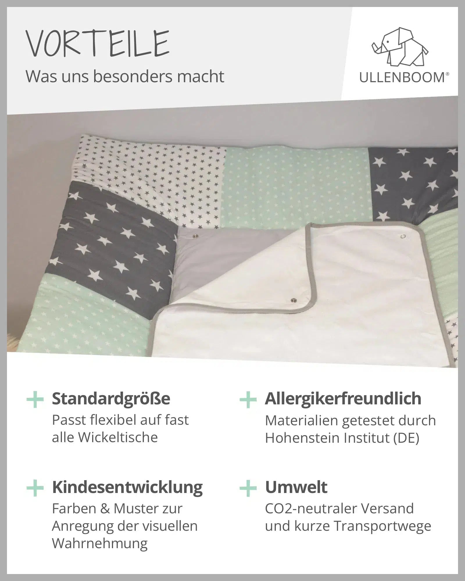 Wickelauflage mit Wechselmatte Patchwork MINT GRAU-ULLENBOOM-75 x 85 cm-ULLENBOOM Baby