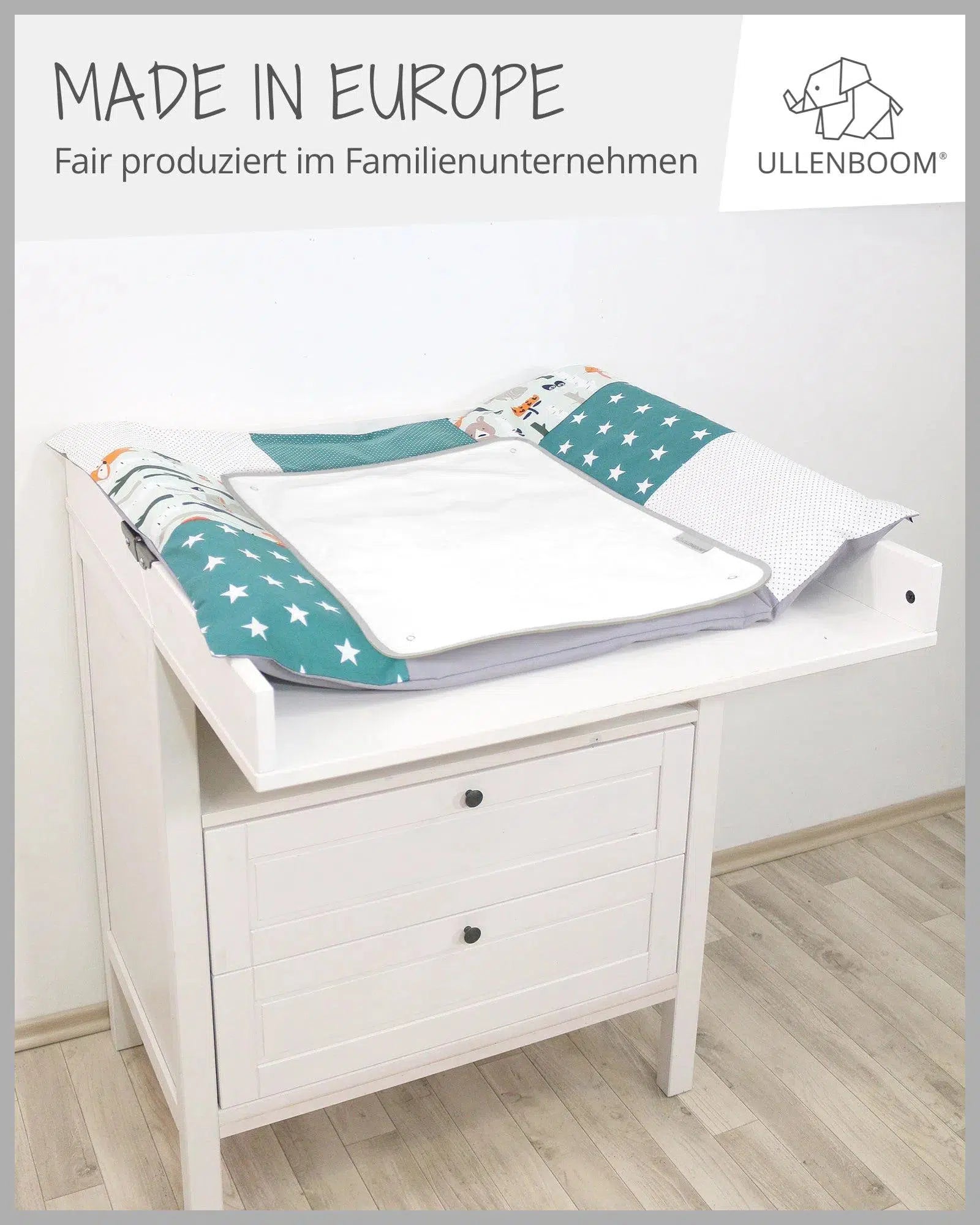 Wickelauflage mit Wechselmatte Patchwork WALDTIERE PETROL-ULLENBOOM-75 x 85 cm-ULLENBOOM Baby