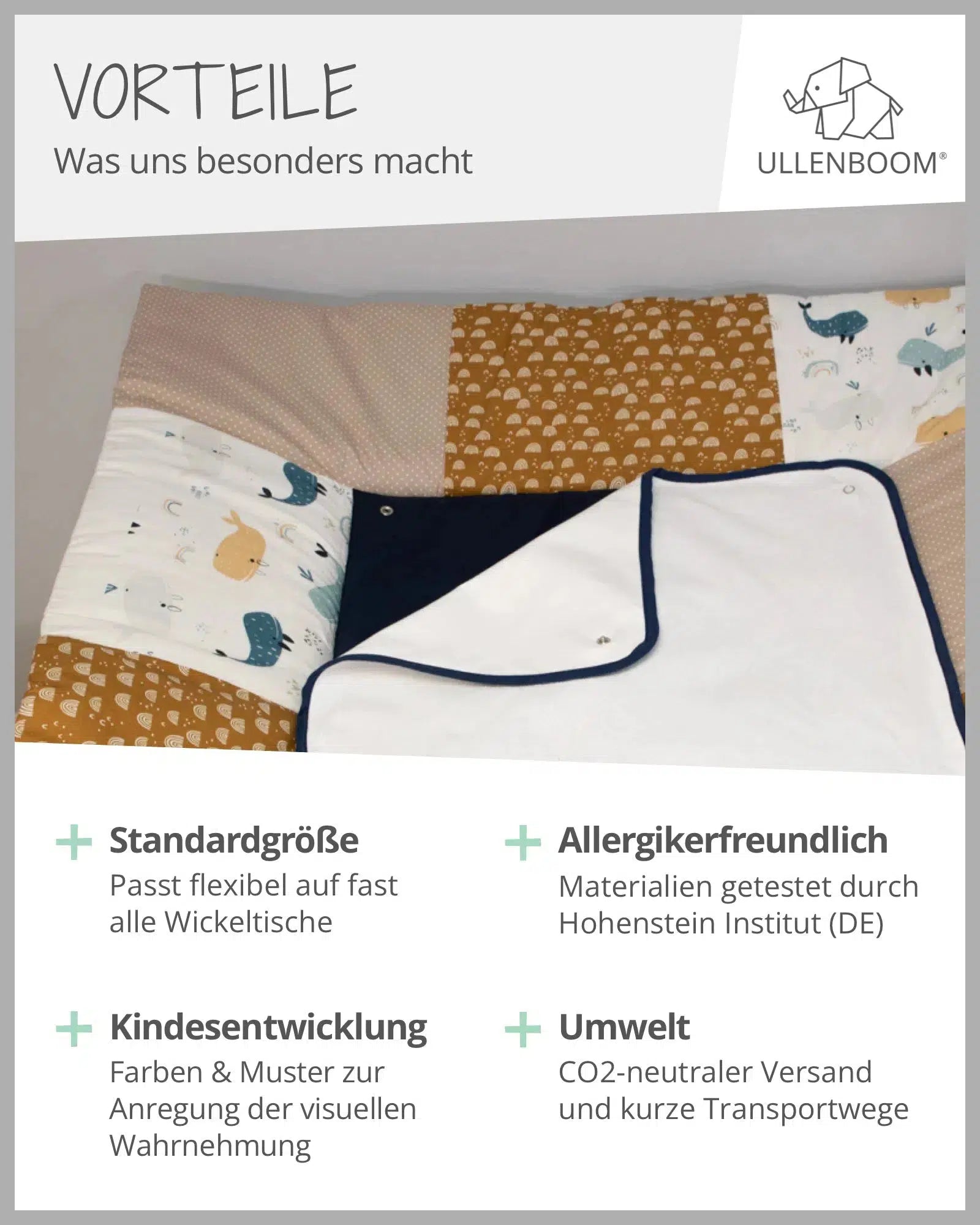 Wickelauflage mit Wechselmatte Patchwork WALE-ULLENBOOM-75 x 85 cm-ULLENBOOM Baby