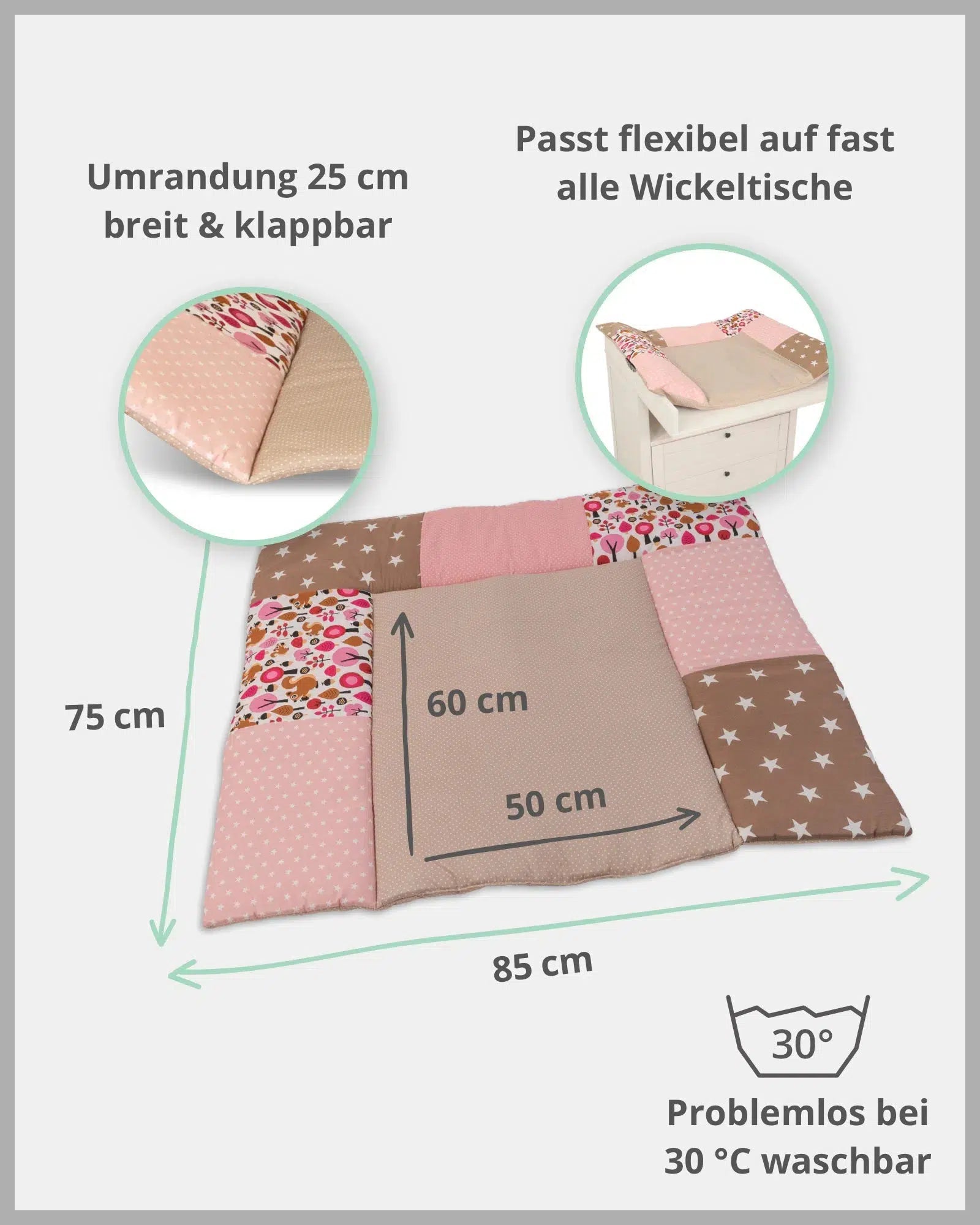 Wickelauflage Patchwork SAND EICHHÖRNCHEN-ULLENBOOM-75 x 85 cm-ULLENBOOM Baby