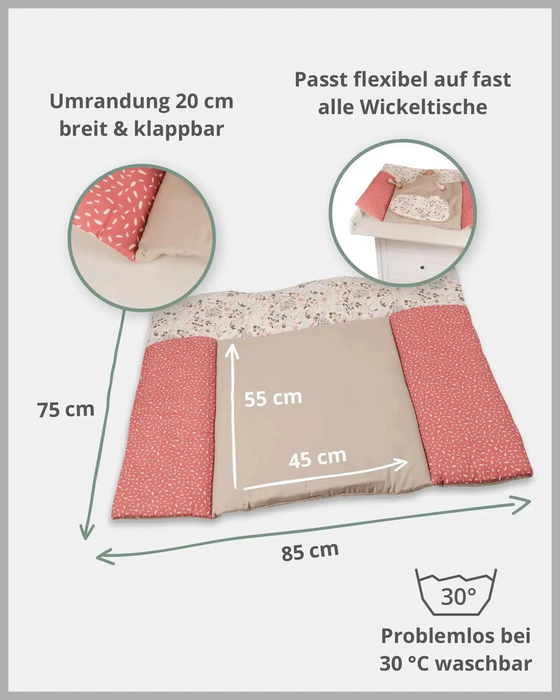 Wickelauflage ROSA BLÜTEN-ULLENBOOM Baby-75 x 85 cm-ULLENBOOM Baby