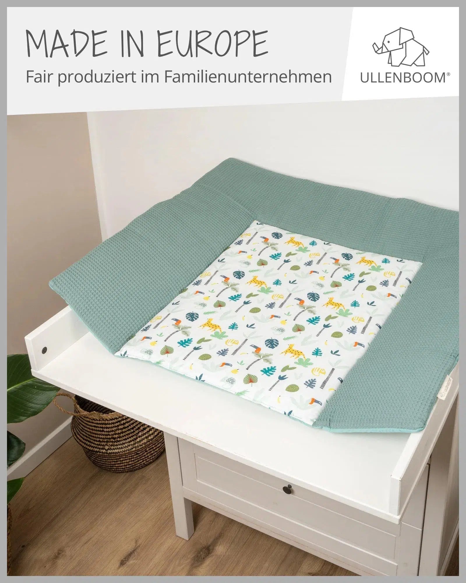 Wickelauflage Waffelpiqué Motiv SALBEIGRÜN REGENWALD-ULLENBOOM-75 x 85 cm-ULLENBOOM Baby