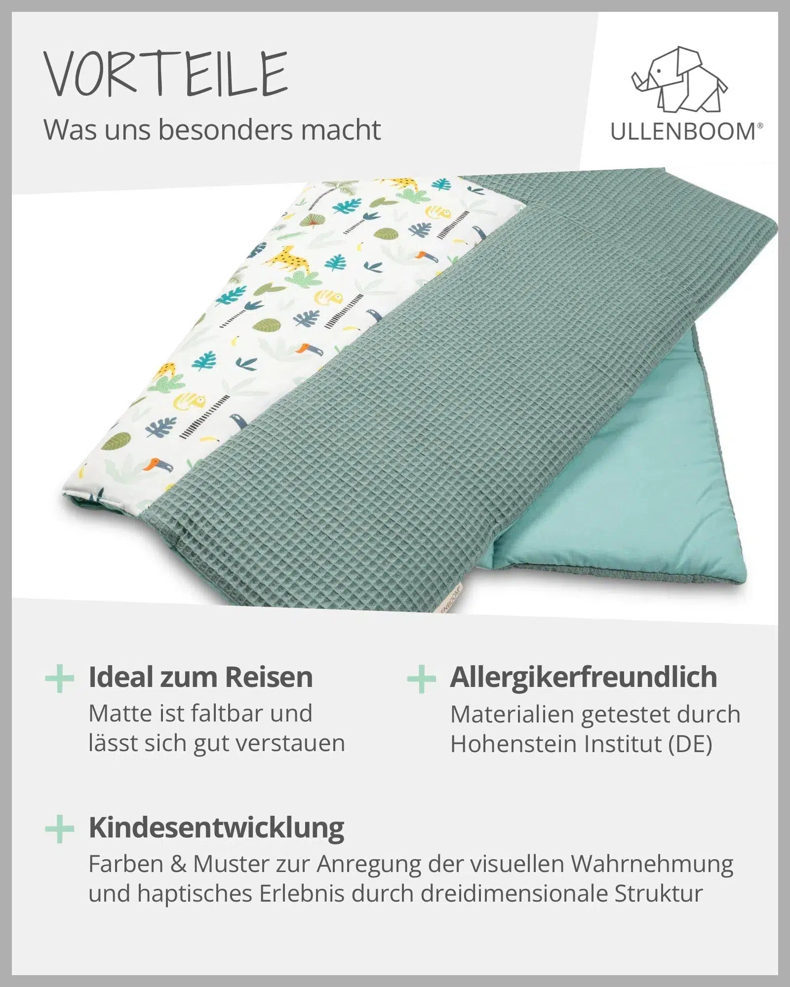 Wickelauflage Waffelpiqué Motiv SALBEIGRÜN REGENWALD-ULLENBOOM-75 x 85 cm-ULLENBOOM Baby