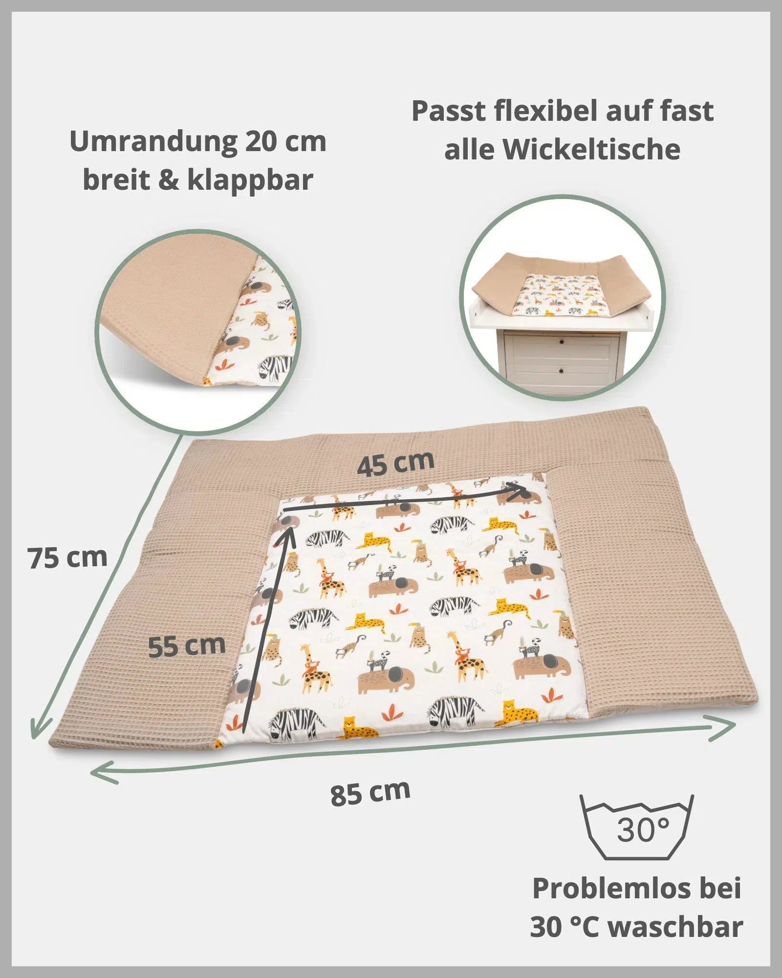 Wickelauflage SAND SAVANNE-ULLENBOOM Baby-75 x 85 cm-ULLENBOOM Baby