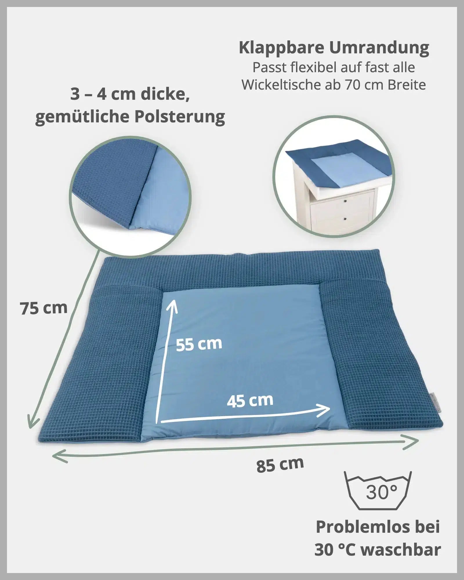 Wickelauflage Waffelpiqué BLAU-ULLENBOOM Baby-75 x 85 cm-ULLENBOOM Baby