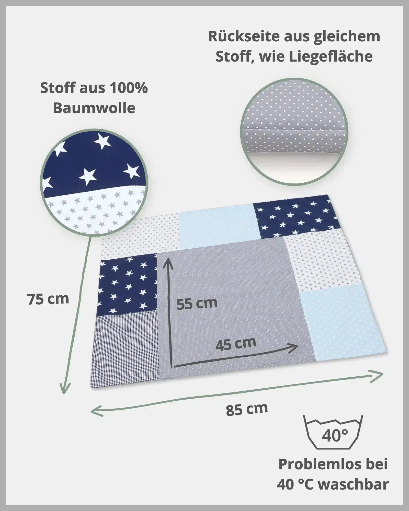 Wickelauflagen-Bezug BLAU HELLBLAU GRAU-ULLENBOOM Baby-75 x 85 cm-ULLENBOOM Baby