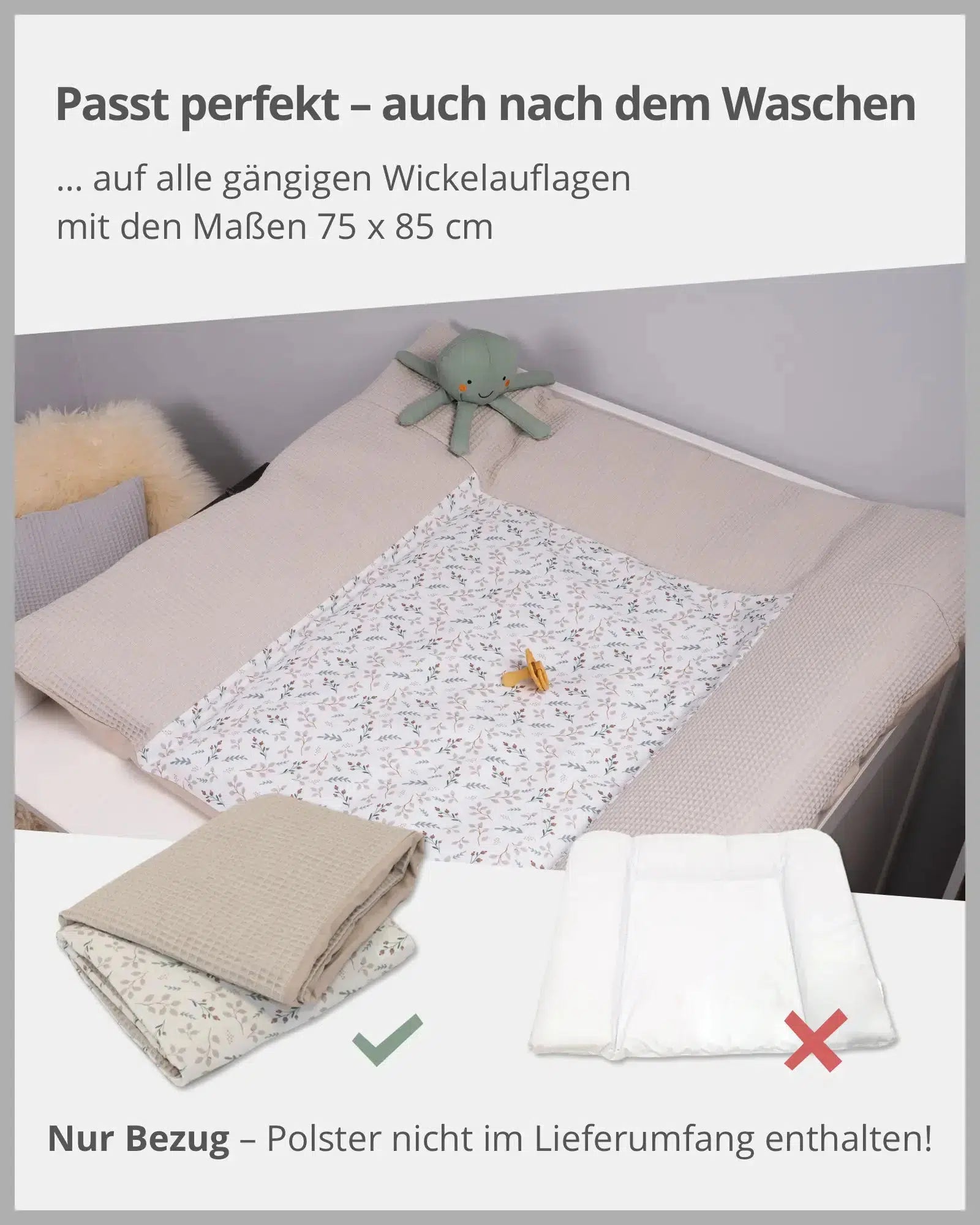 Wickelauflagen-Bezug FLORAL SAND-ULLENBOOM Baby-75 x 85 cm-ULLENBOOM Baby