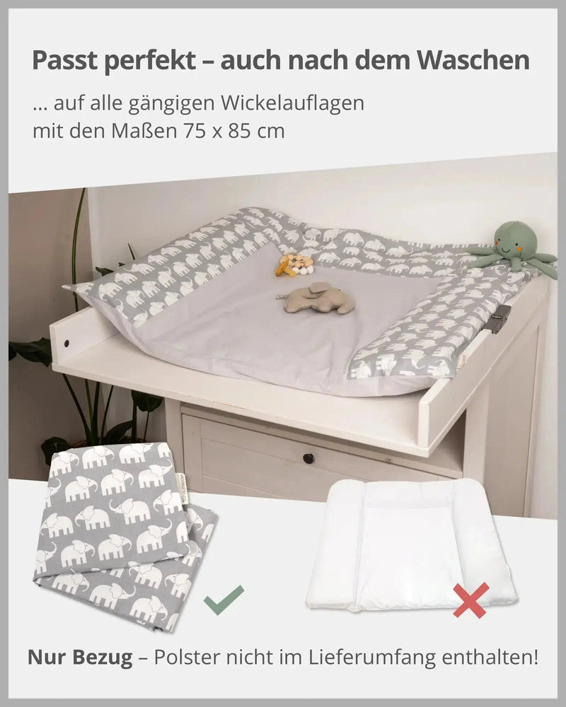 Wickelauflagen-Bezug GRAU ELEFANT-ULLENBOOM Baby-75 x 85 cm-ULLENBOOM Baby
