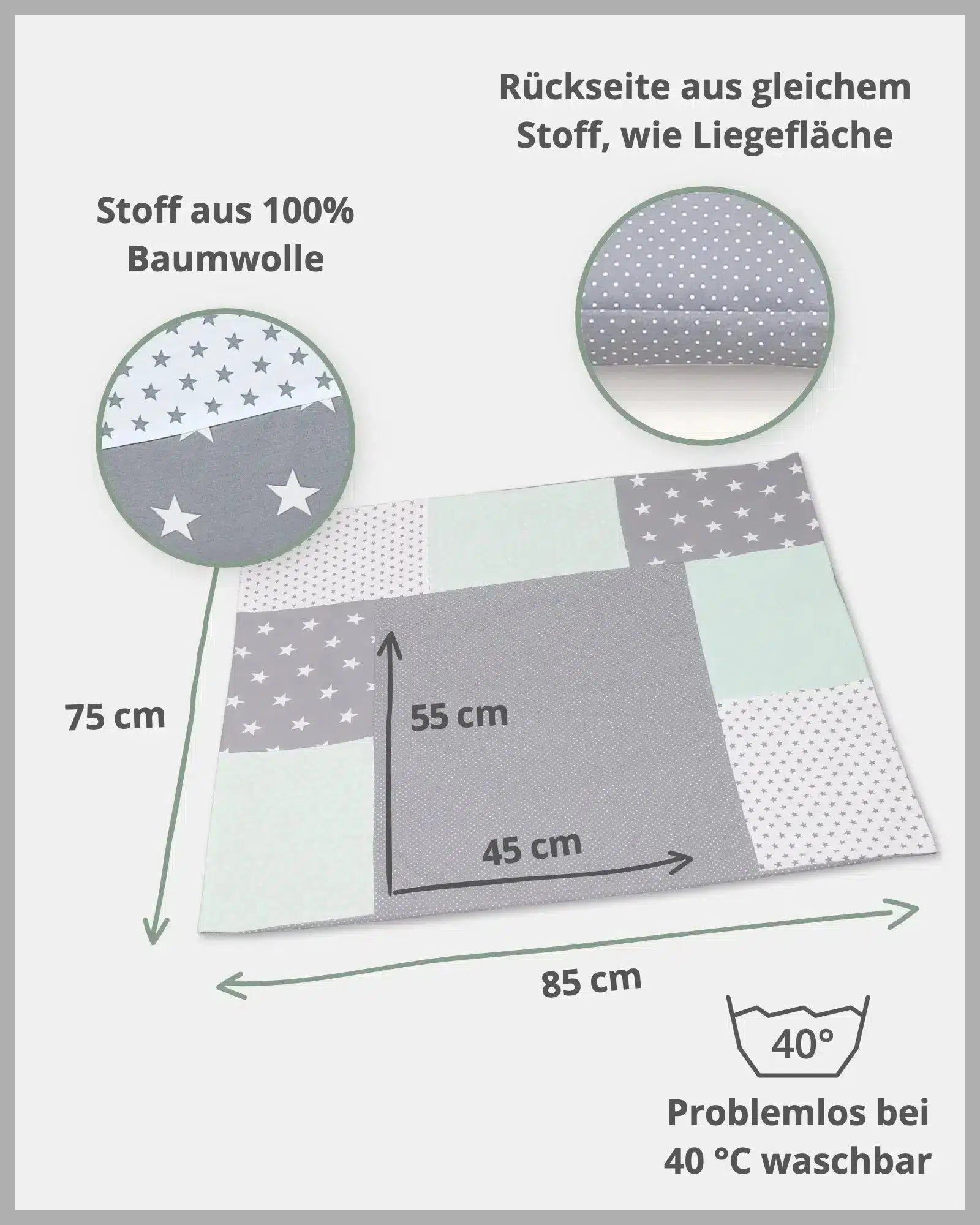 Wickelauflagen-Bezug MINT GRAU-ULLENBOOM Baby-75 x 85 cm-ULLENBOOM Baby