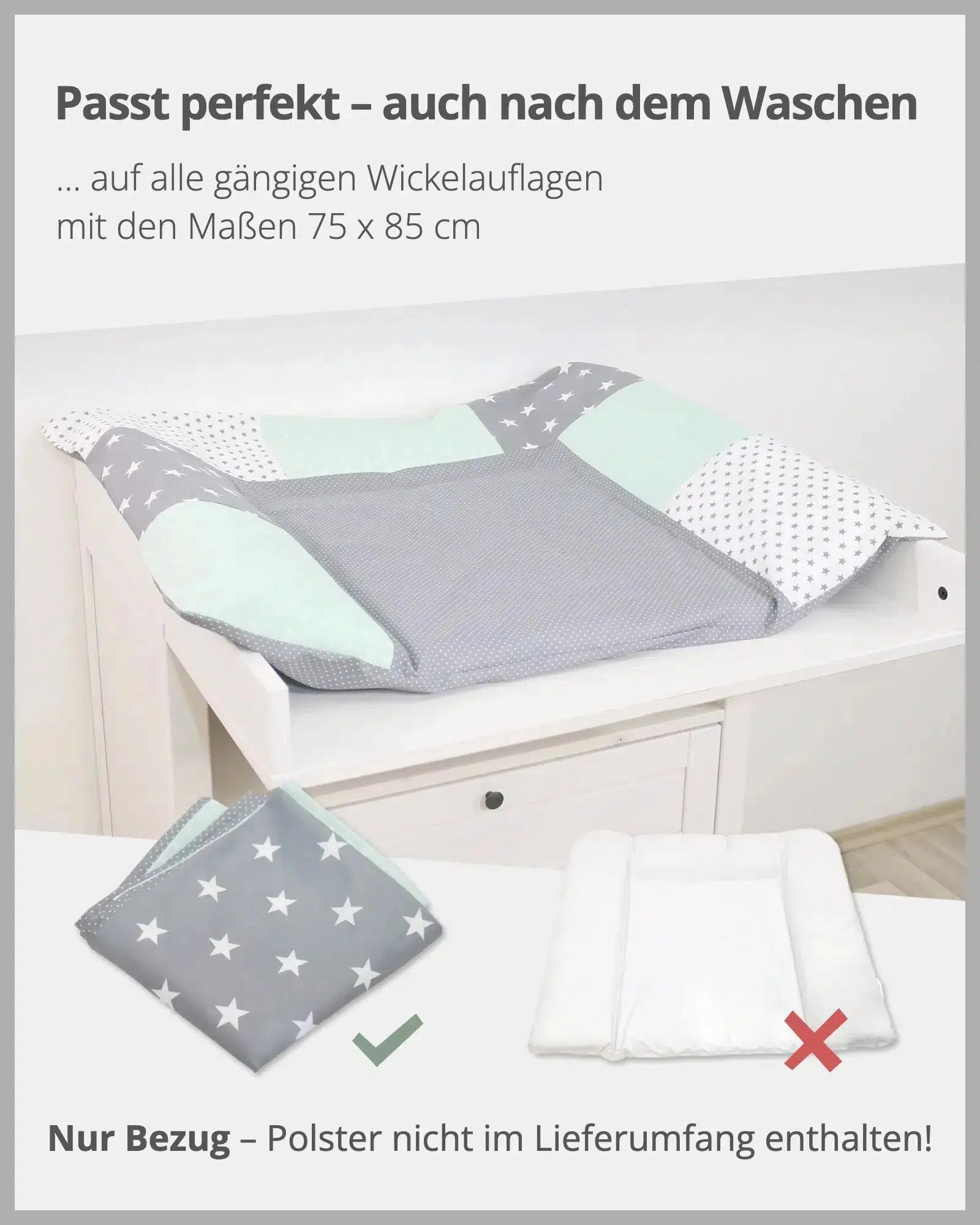 Wickelauflagen-Bezug MINT GRAU-ULLENBOOM Baby-75 x 85 cm-ULLENBOOM Baby