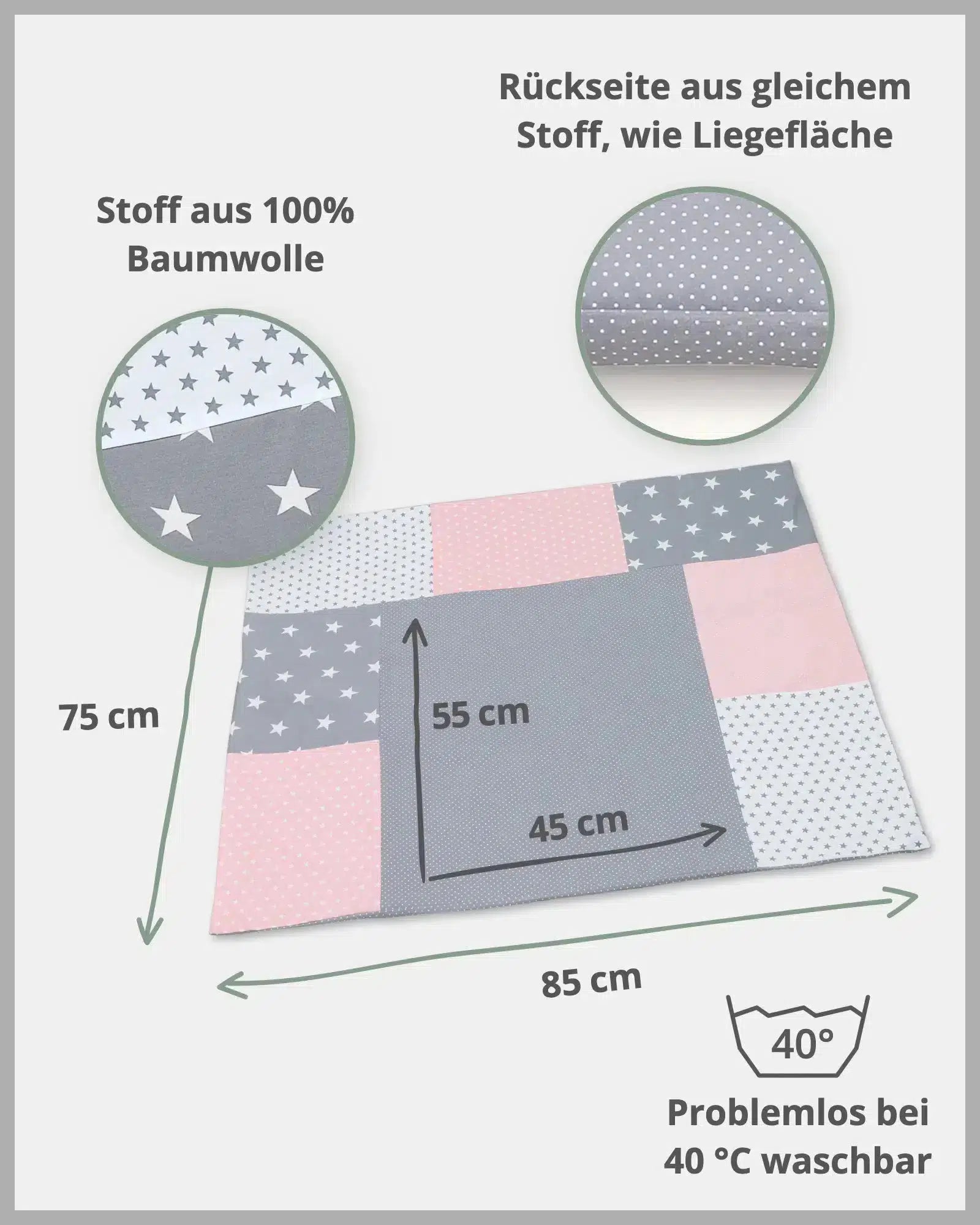 Wickelauflagen-Bezug ROSA GRAU-ULLENBOOM Baby-75 x 85 cm-ULLENBOOM Baby