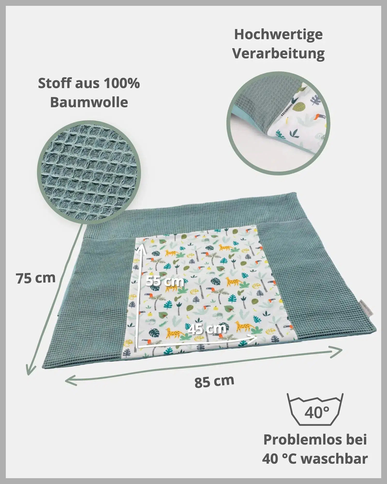 Wickelauflagen-Bezug SALBEIGRÜN REGENWALD-ULLENBOOM Baby-75 x 85 cm-ULLENBOOM Baby