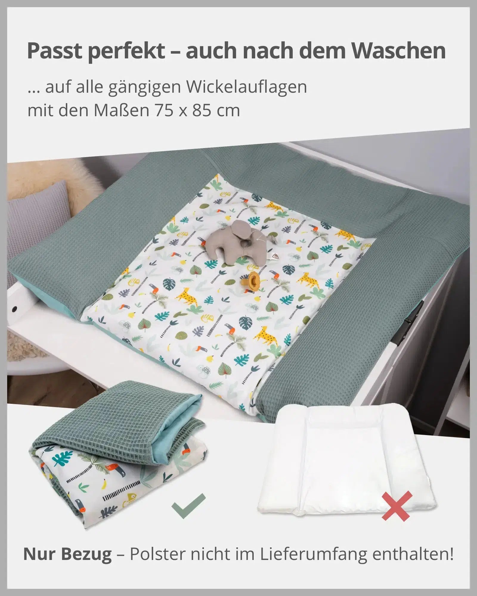 Wickelauflagen-Bezug SALBEIGRÜN REGENWALD-ULLENBOOM Baby-75 x 85 cm-ULLENBOOM Baby