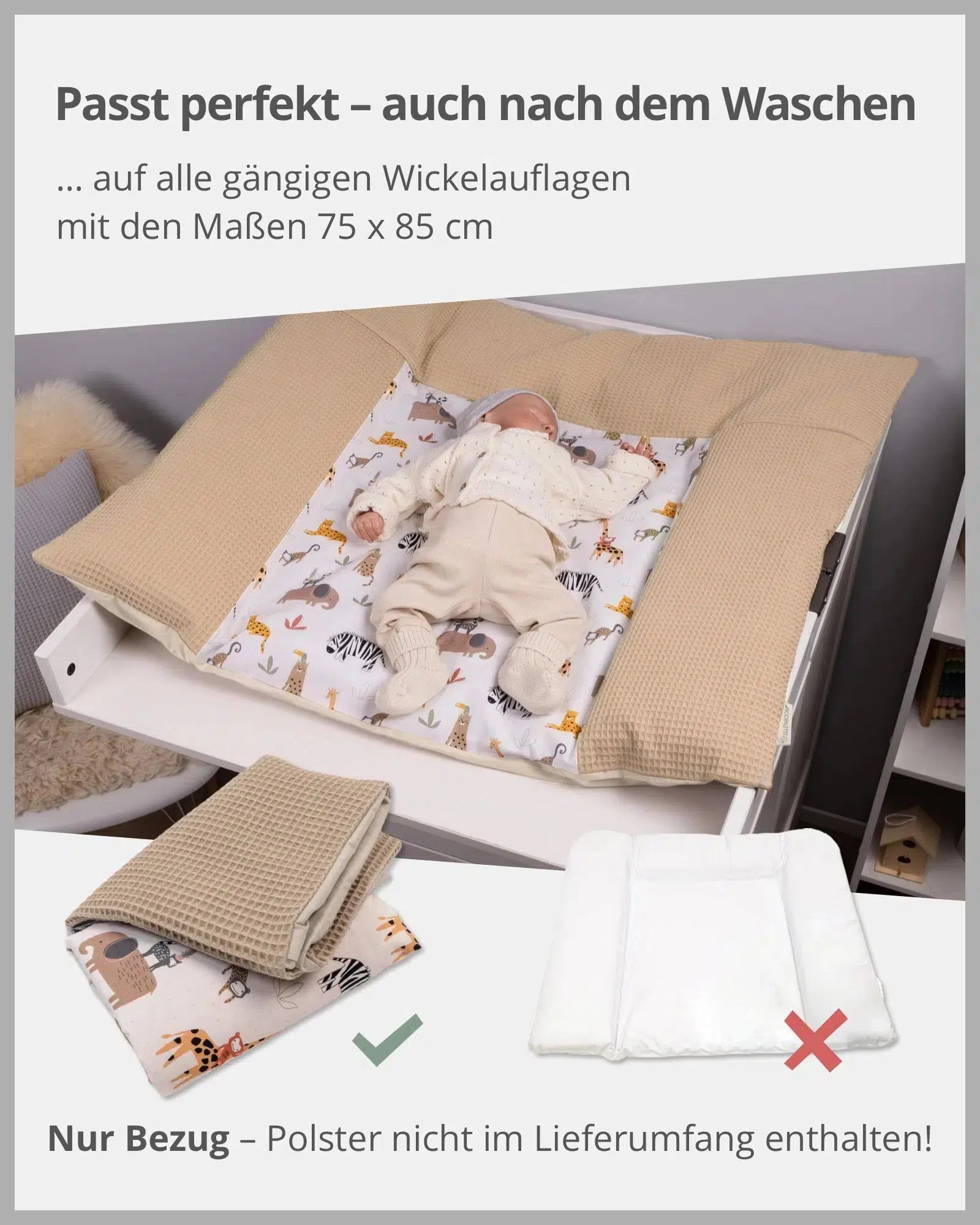 Wickelauflagen-Bezug SAND SAVANNE-ULLENBOOM Baby-75 x 85 cm-ULLENBOOM Baby