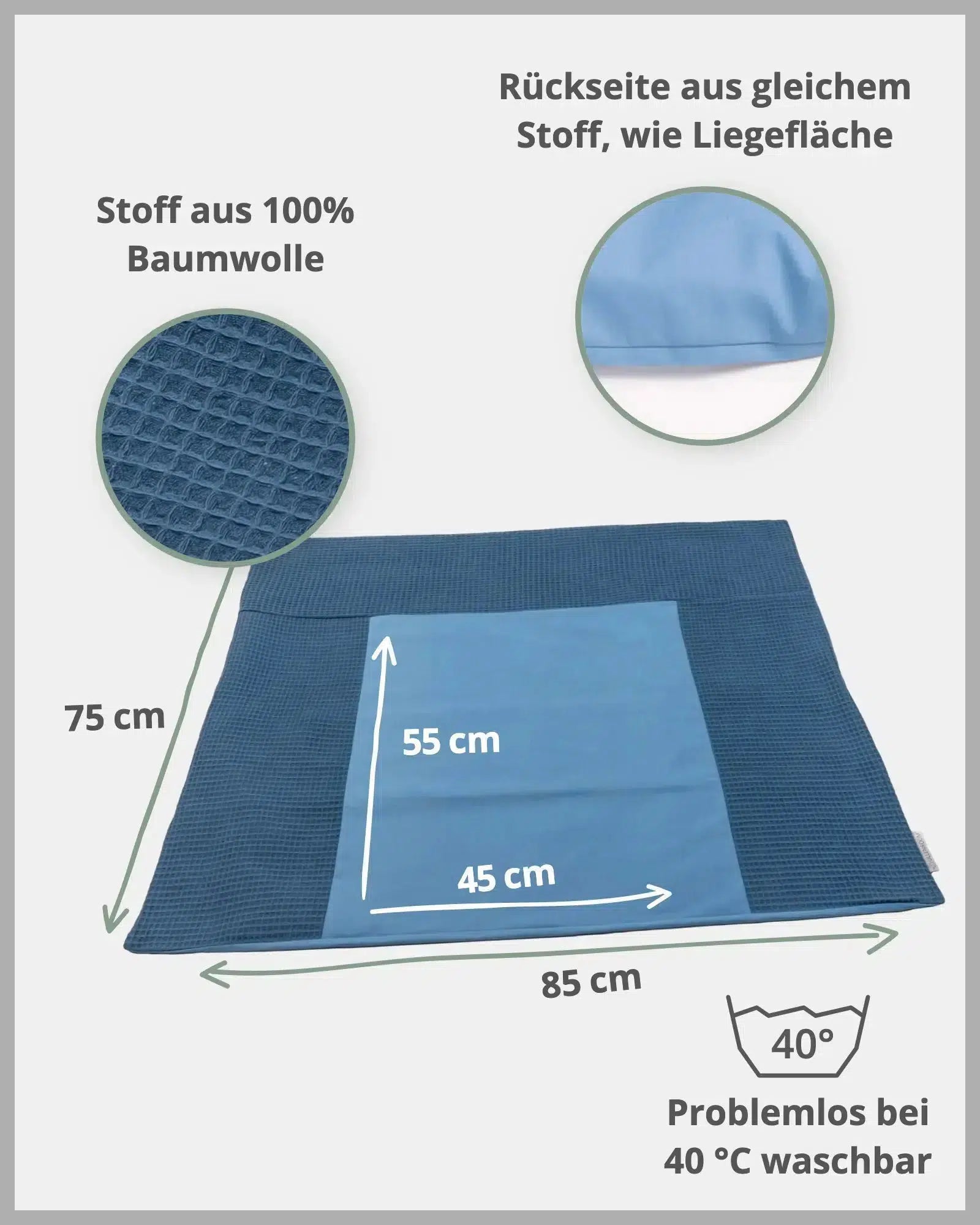 Wickelauflagen-Bezug Waffelpiqué BLAU-ULLENBOOM Baby-75 x 85 cm-ULLENBOOM Baby