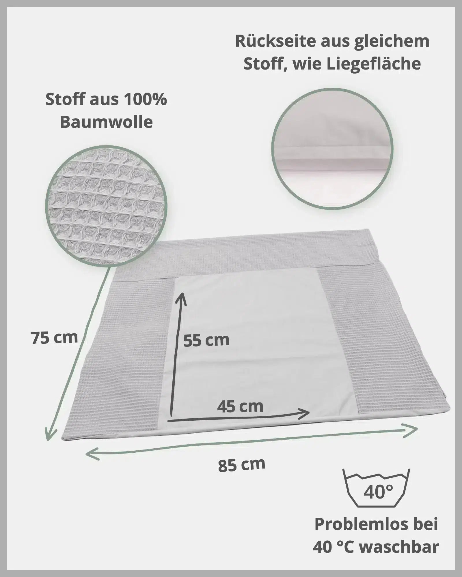 Wickelauflagen-Bezug Waffelpiqué GRAU-ULLENBOOM Baby-75 x 85 cm-ULLENBOOM Baby