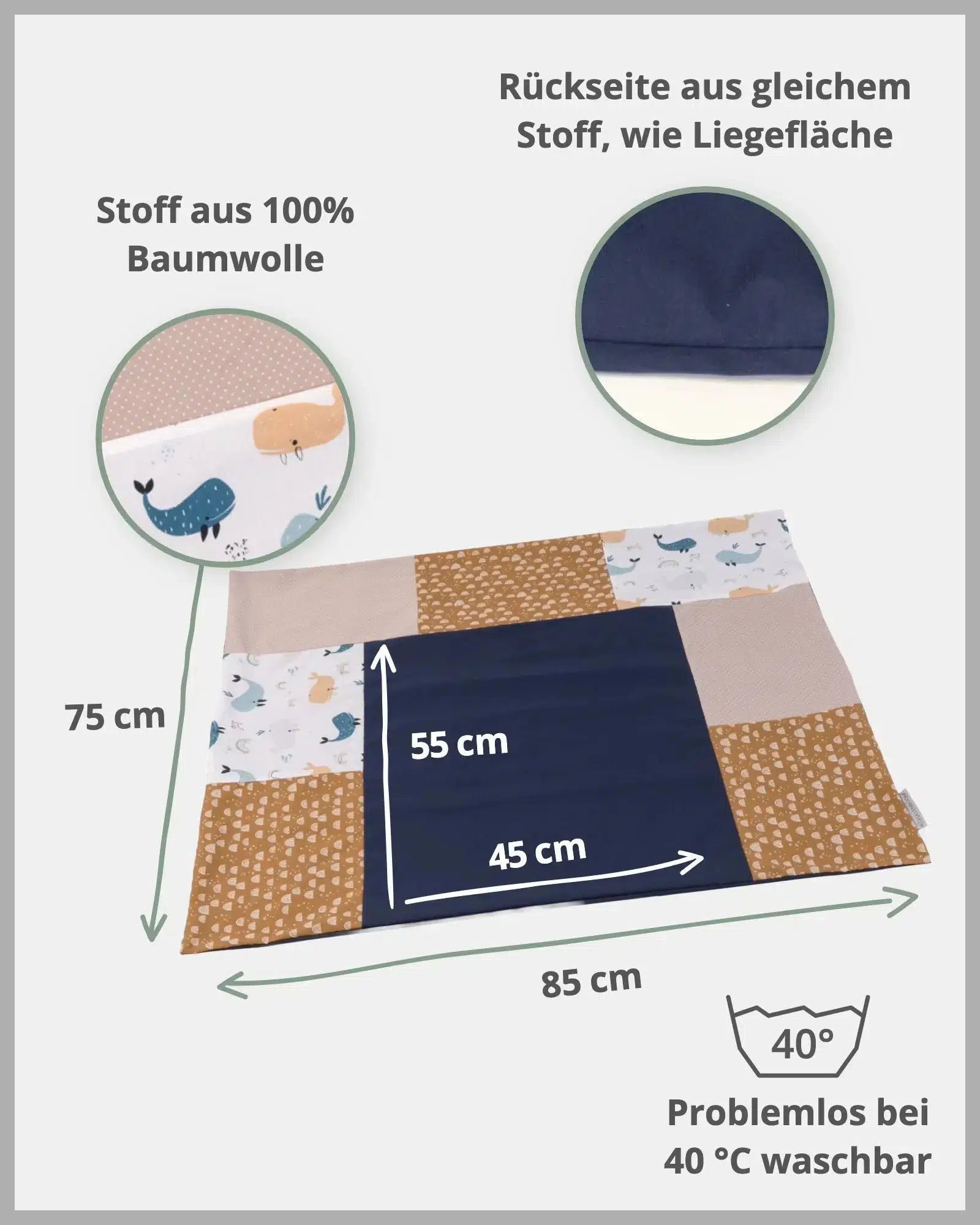 Wickelauflagen-Bezug WALE-ULLENBOOM Baby-75 x 85 cm-ULLENBOOM Baby