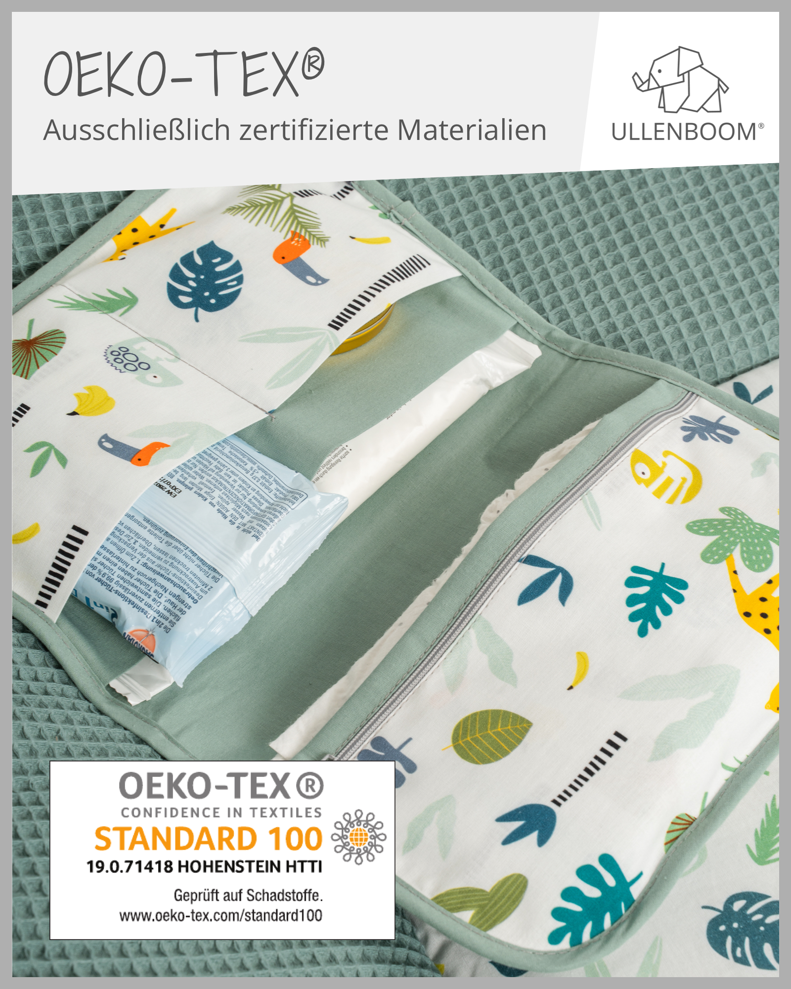 Windeltasche Waffelpiqué Motiv SALBEIGRÜN REGENWALD-ULLENBOOM-18 x 27 cm-ULLENBOOM Baby