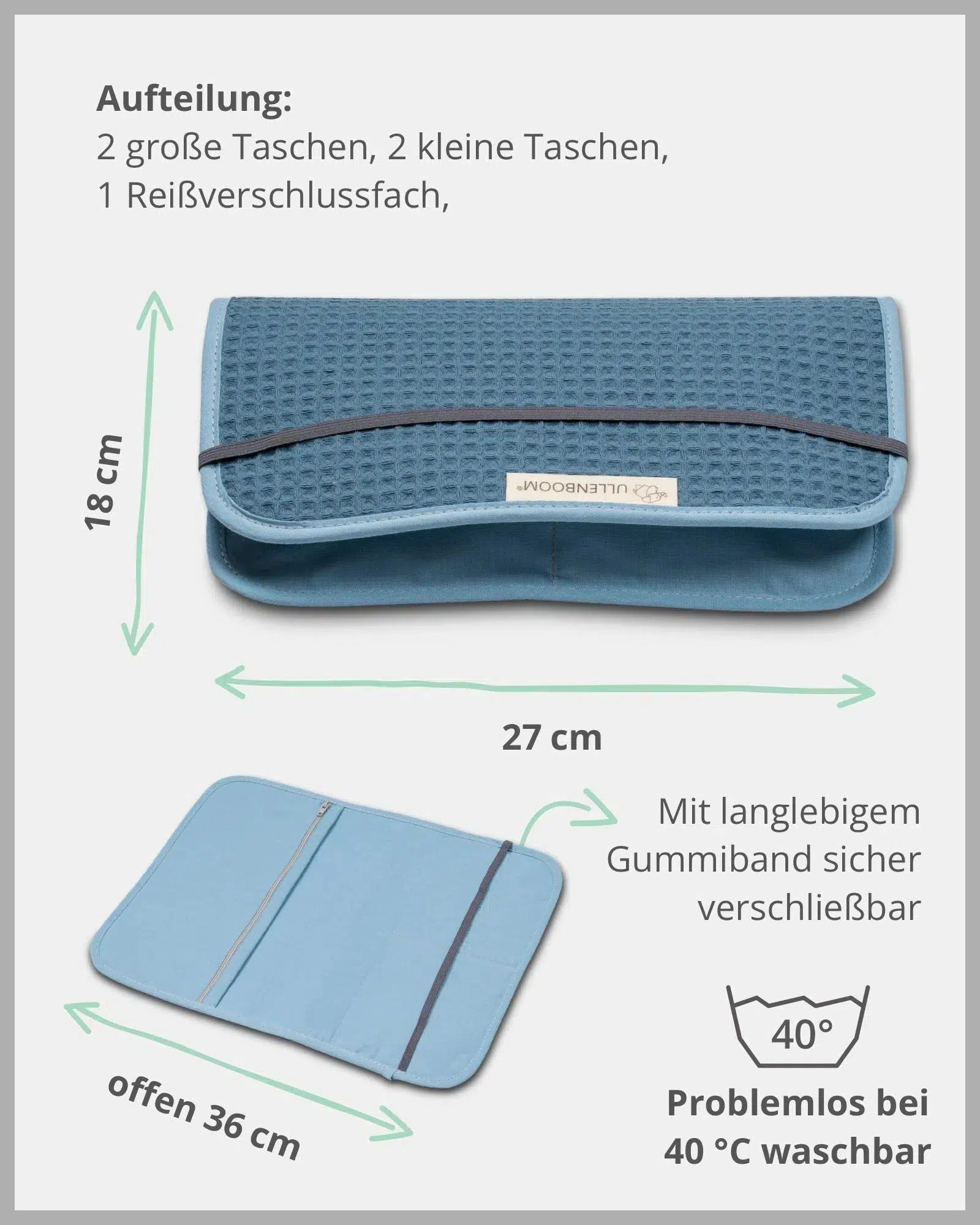 Windeltasche Waffelpiqué BLAU-ULLENBOOM-18 x 27 cm-ULLENBOOM Baby