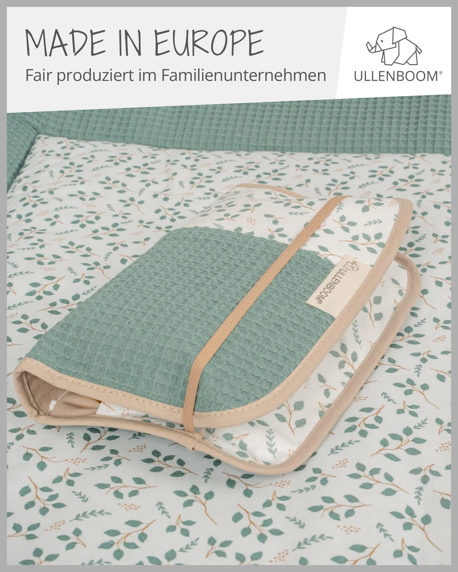 Windeltasche Waffelpiqué Motiv FLORAL GRÜN-ULLENBOOM-18 x 27 cm-ULLENBOOM Baby